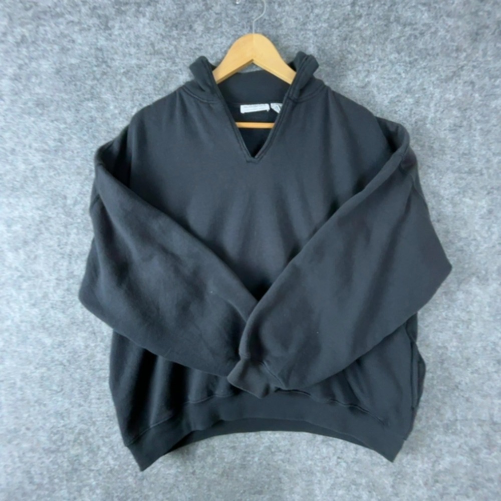 Sostanza Blank Sweatshirt Womens XL Black V Neck Collared Long Sleeve Pullover